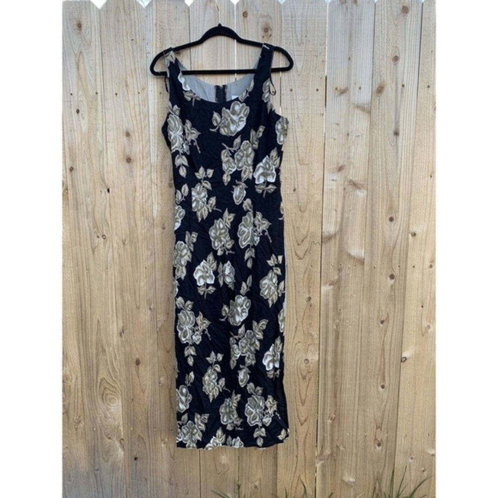 Boulevard‎ De Paris long NWT dress, size 14 Black Grey Floral Sexy Side Slit
